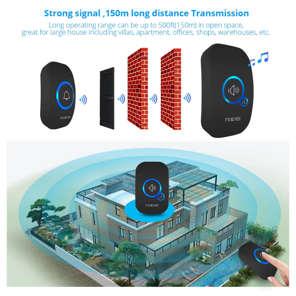 Wireless Doorbell Home Welcome Smart Door Bell 150M Long Wireless Distance 32 Songs Home Welcome Chimes Ringtone Colorful