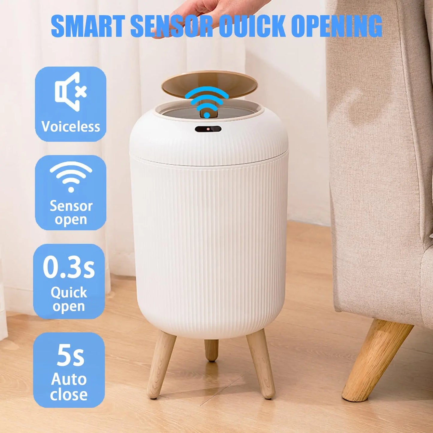 Automatic Trash Can with Lid, Small Plastic Smart Trash Can, Motion Sensor Trash Can for Bedroom, Bathroom, Kitchen, Office