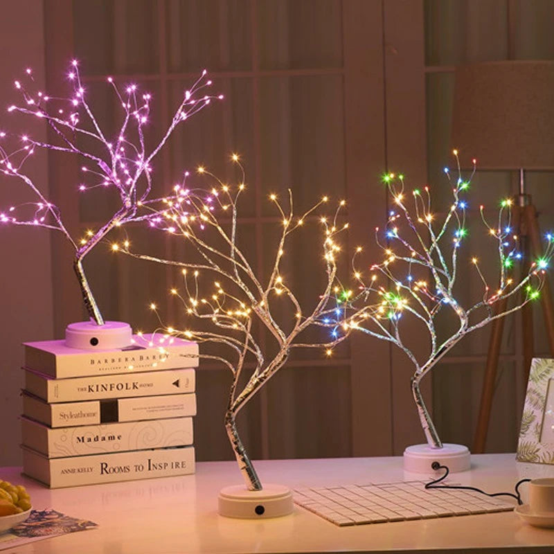 LED Night Light Mini Christmas Tree Copper Wire Garland Lamp for Kids Home Bedroom Decoration Decor Fairy Light Holiday Lighting