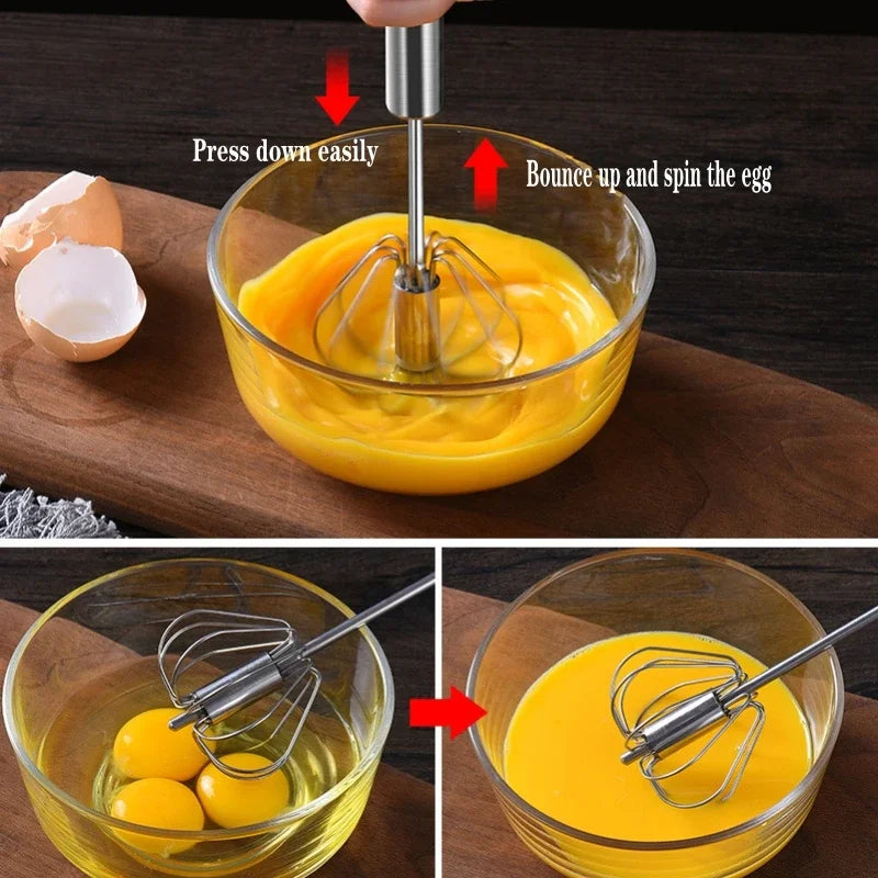 Hand Pressure Semi-Automatic Egg Beater Stainless Steel Kitchen Accessories Tools Self Turning Cream Utensils Whisk Manual Mixer