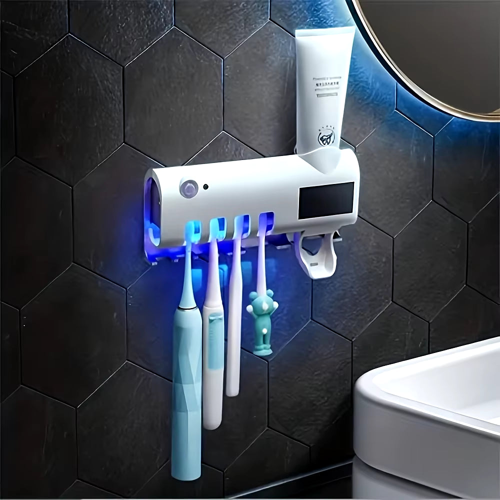 Smart Toothbrush Disinfector UV Free Punch Wall Mounted Toothbrush Holder Automatic Squeeze Toothpaste Dispenser