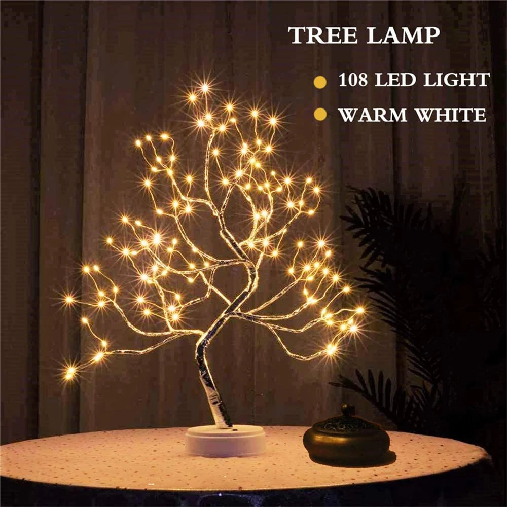 LED Night Light Mini Christmas Tree Copper Wire Garland Lamp for Kids Home Bedroom Decoration Decor Fairy Light Holiday Lighting