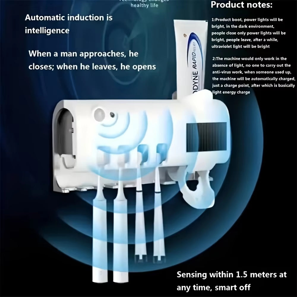 Smart Toothbrush Disinfector UV Free Punch Wall Mounted Toothbrush Holder Automatic Squeeze Toothpaste Dispenser