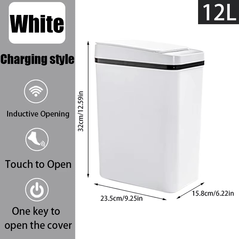 Bathroom Touchless Trash,12L Motion Sensor-Activated Trash Can with Lid,Automatic Kitchen Trash for Office,Living Room,Bedroom