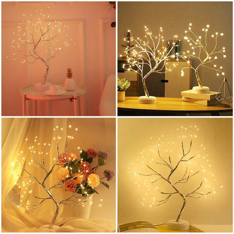 LED Night Light Mini Christmas Tree Copper Wire Garland Lamp for Kids Home Bedroom Decoration Decor Fairy Light Holiday Lighting