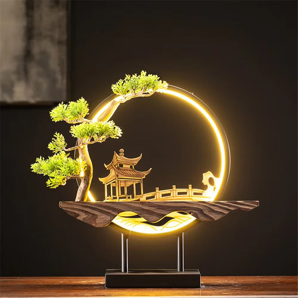 Wooden Backflow Incense Burner with Led Light USB Circle Ceramic Lotus Buddha Beads Home Office Decoration Furnishing